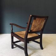 Low Arts & Crafts Oak & Rush Armchair, Belgium 1920s