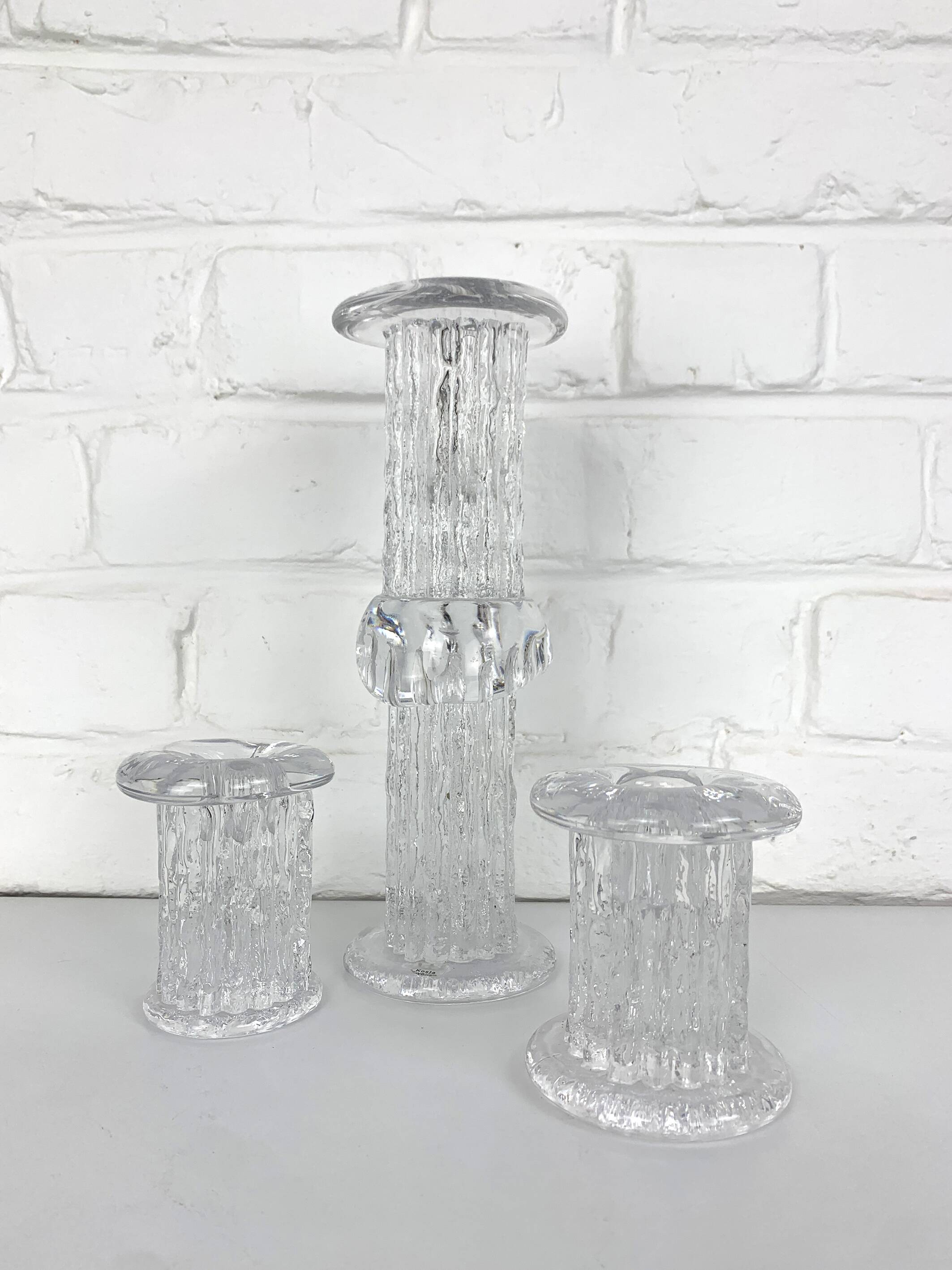 Glass candlesticks, Göran Wärff for Kosta Boda, Sweden, 1970s, set of 3
