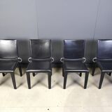 Black leather dining chairs by Arper italy, 1980s - set of 4