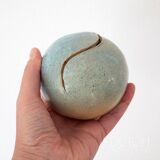 Ceramic Orb In Aqua Blue, Abstract Ball Shaped Pottery, Speckled Drip Glaze