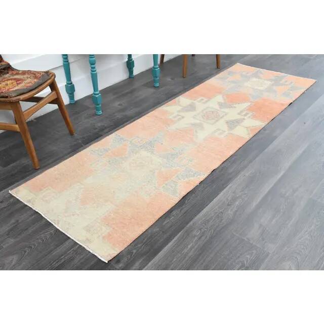 1970s Turkish Oushak Handmade Wool Cotton Orange Runner Rug 81x265