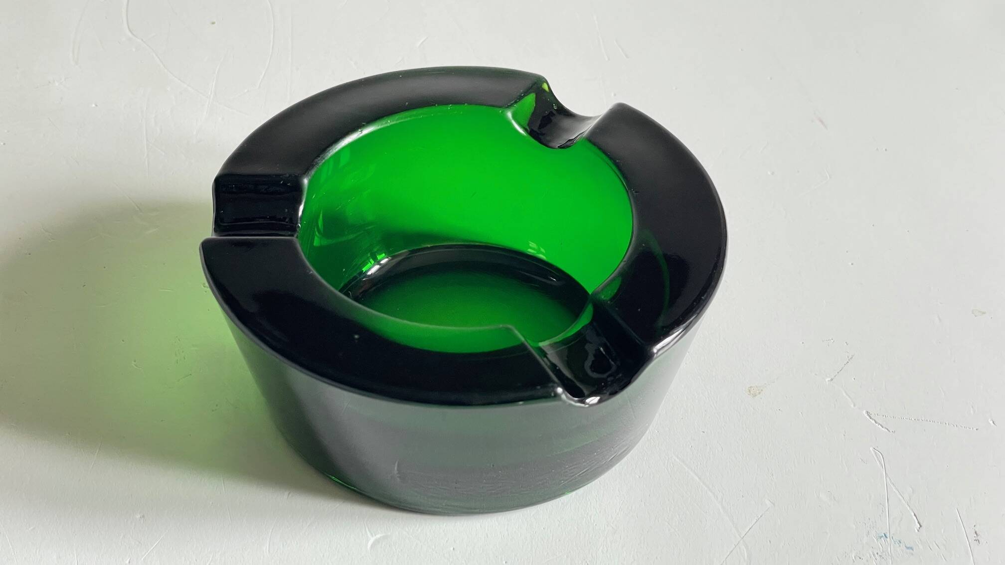 ASH TRAY Green Glass Vintage