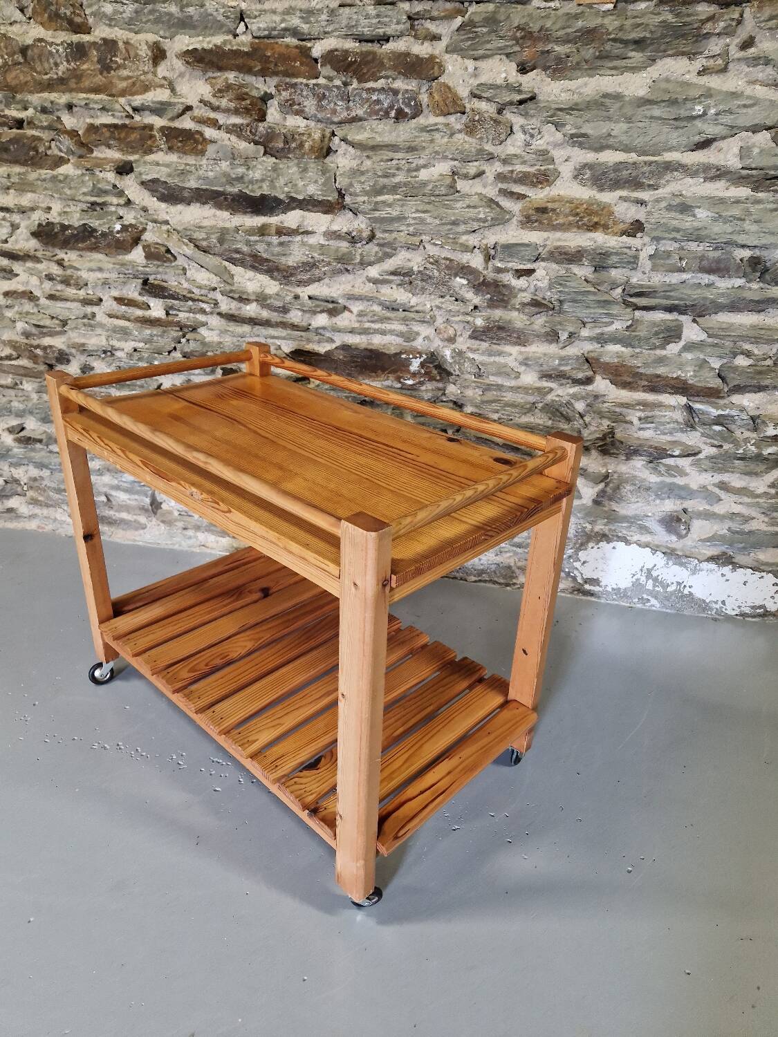 Old vintage pine serving trolley