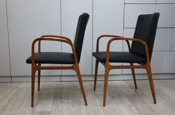 Suite De 2 fauteuils En cuir Noir Et Bois