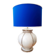Longwy earthenware lamp and Klein blue lampshade