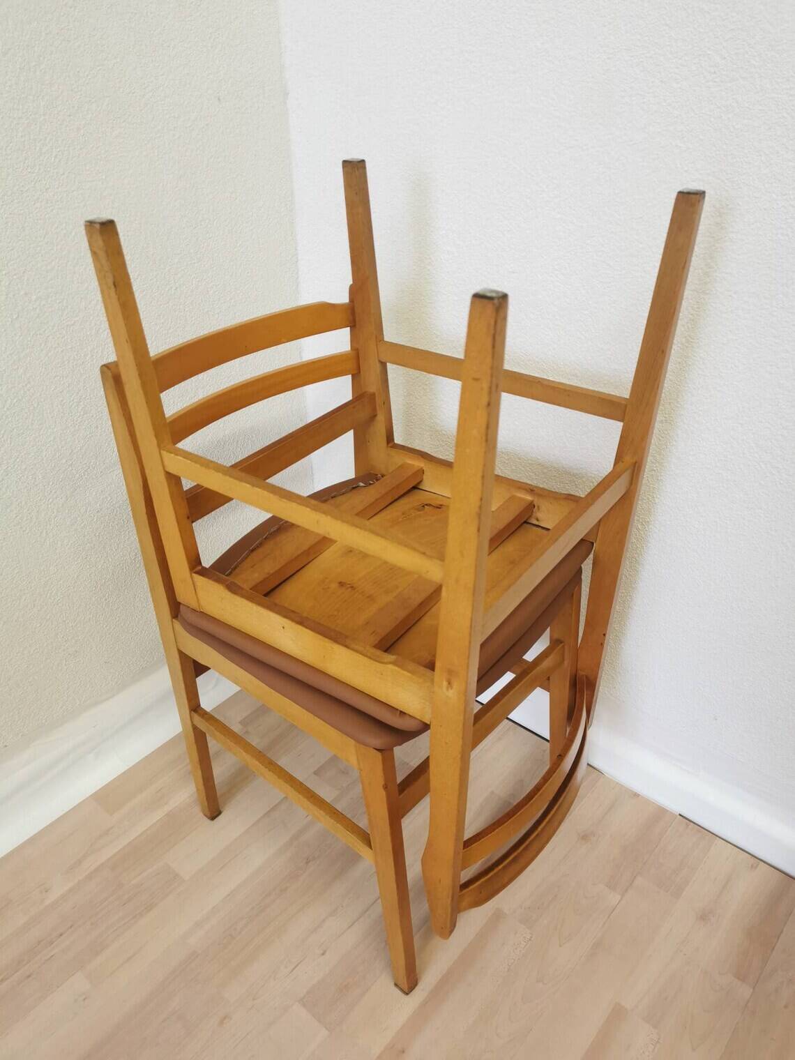 Set of 4 Vintage Branko Ursic Dining Chair: 1970s Scandinavian Wood & Brown