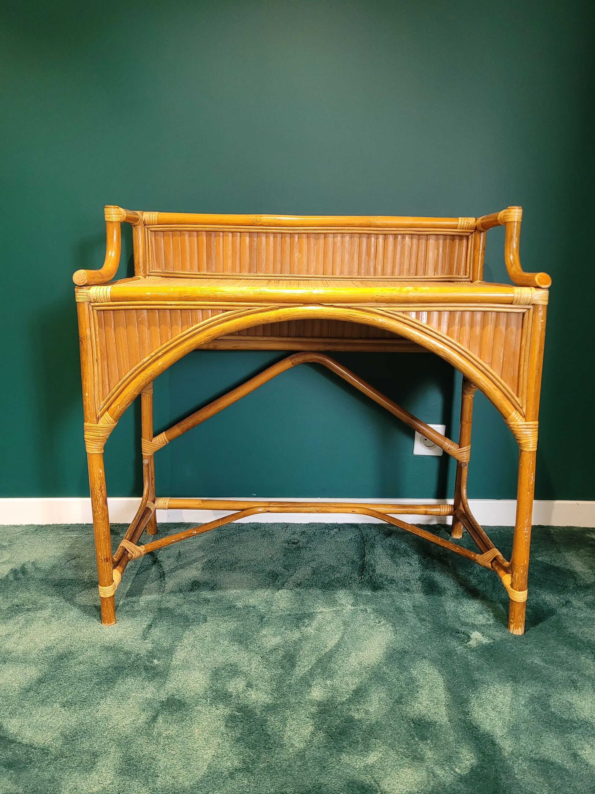 Vintage bamboo and rattan desk