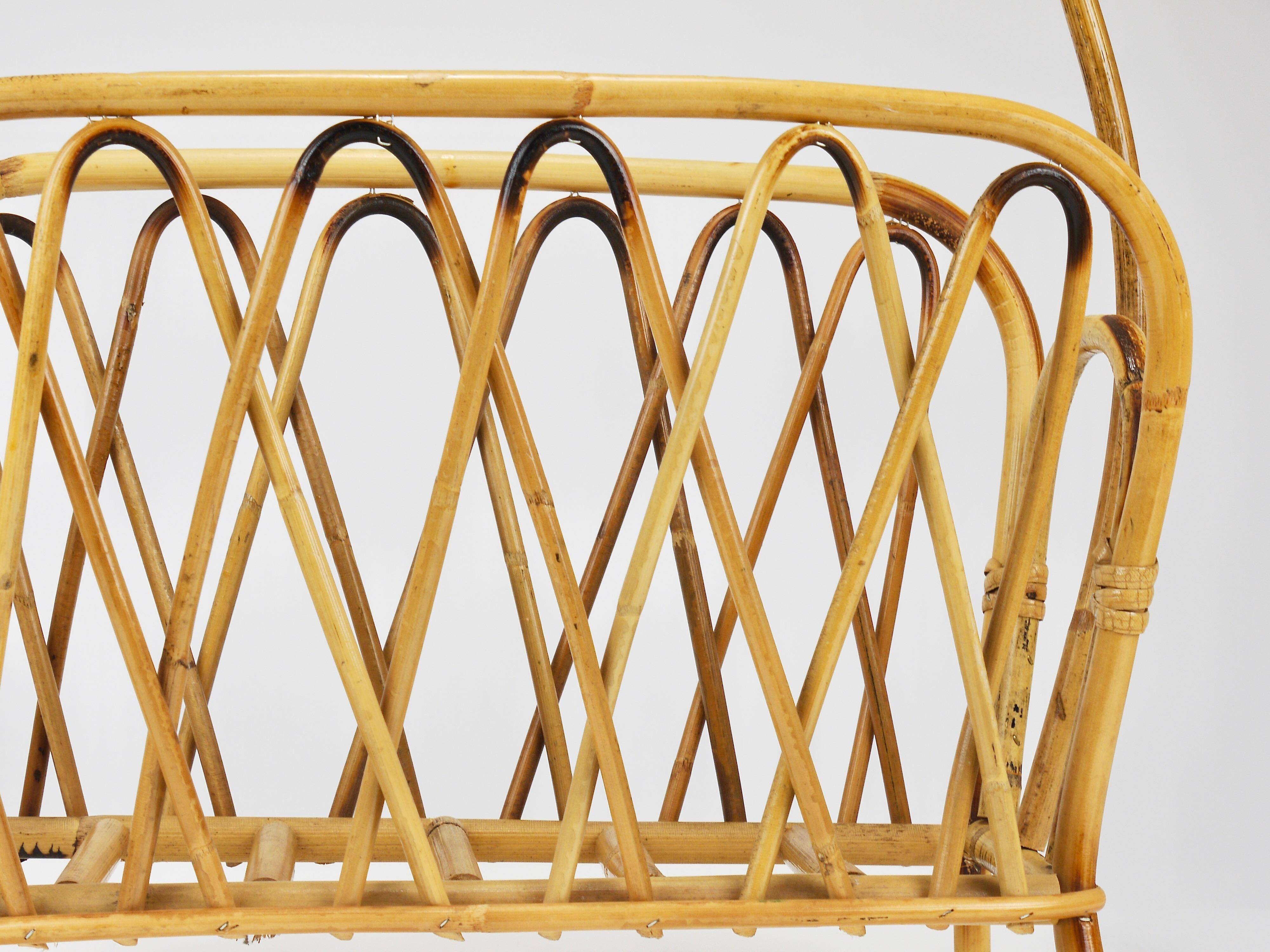 Bamboo and rattan magazine rack in the style of Franco Albini, Italy, 1970s.