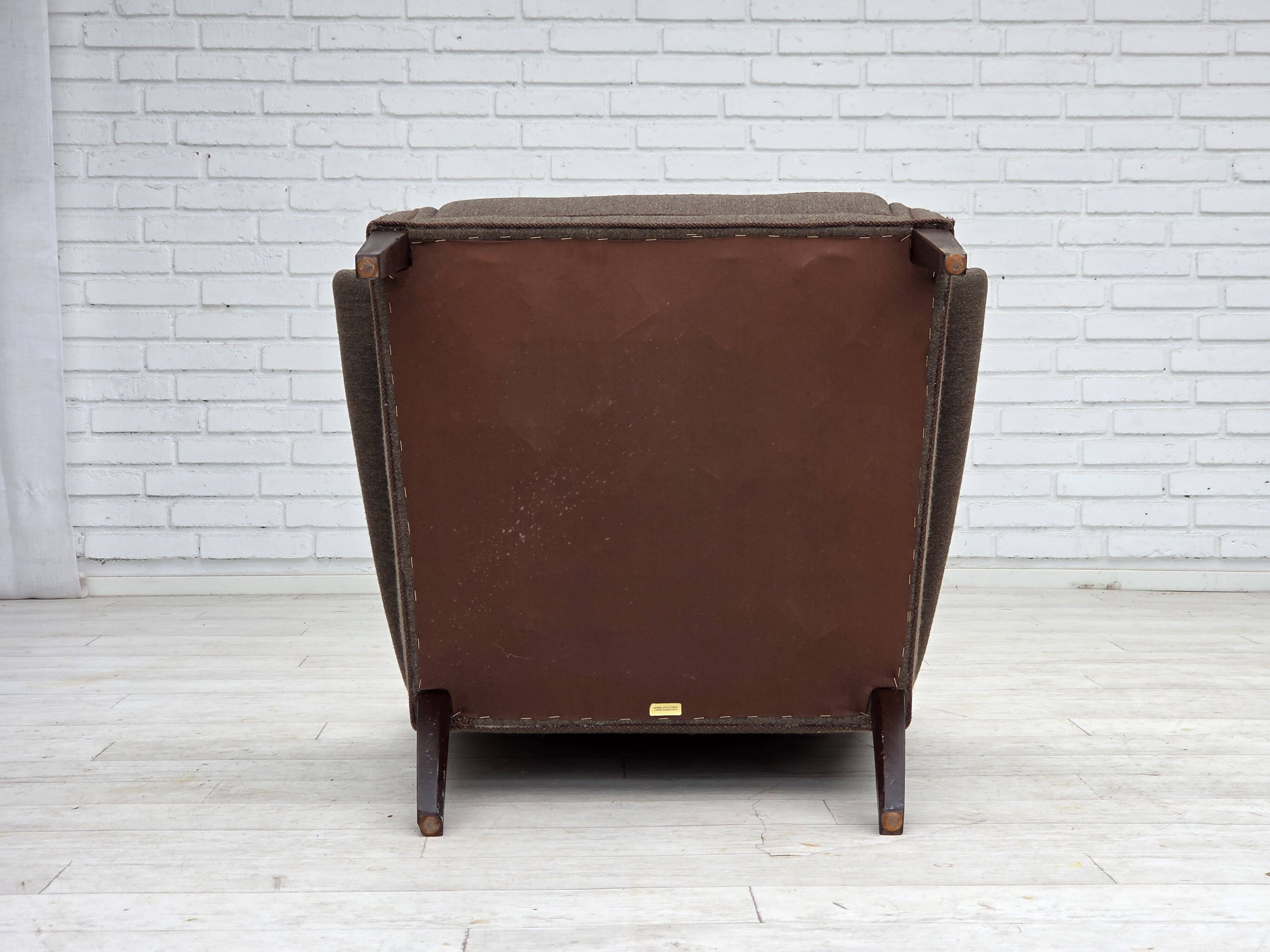 1960s, Danish armchair, furniture wool, ash wood legs.