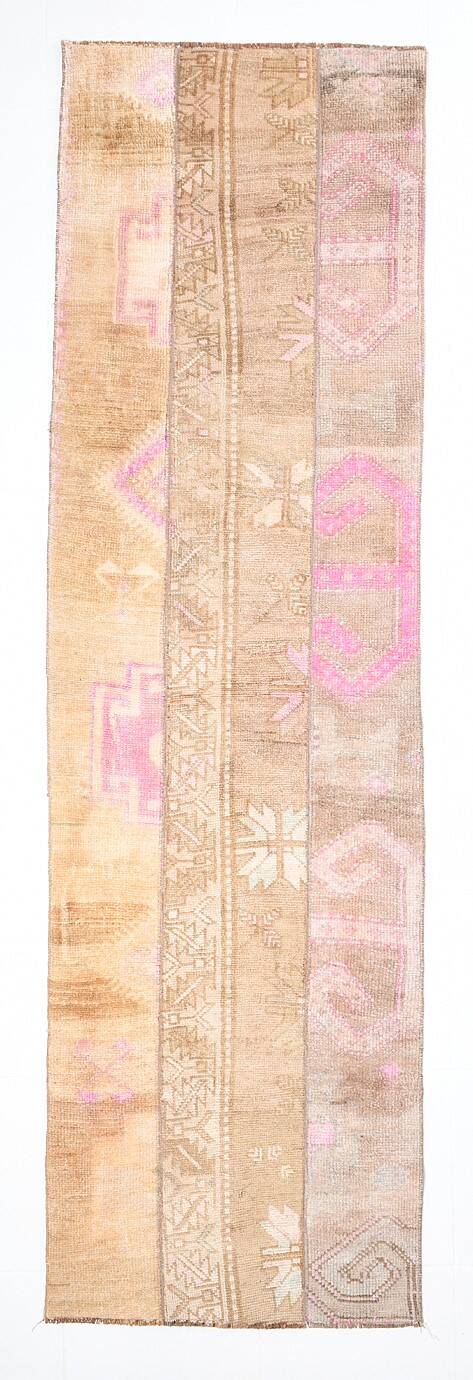 2x9 Turkish Pink & Brown Hallway Vintage Runner Rug, 77x270Cm