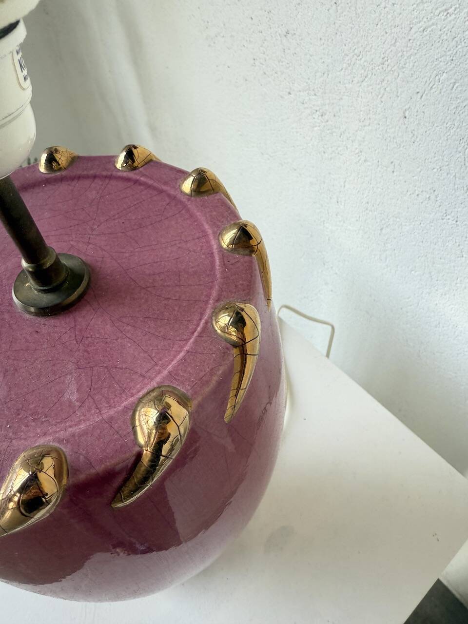 Pink and gold ceramic tripod table lamp