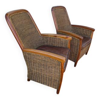 Pair of rattan armchairs