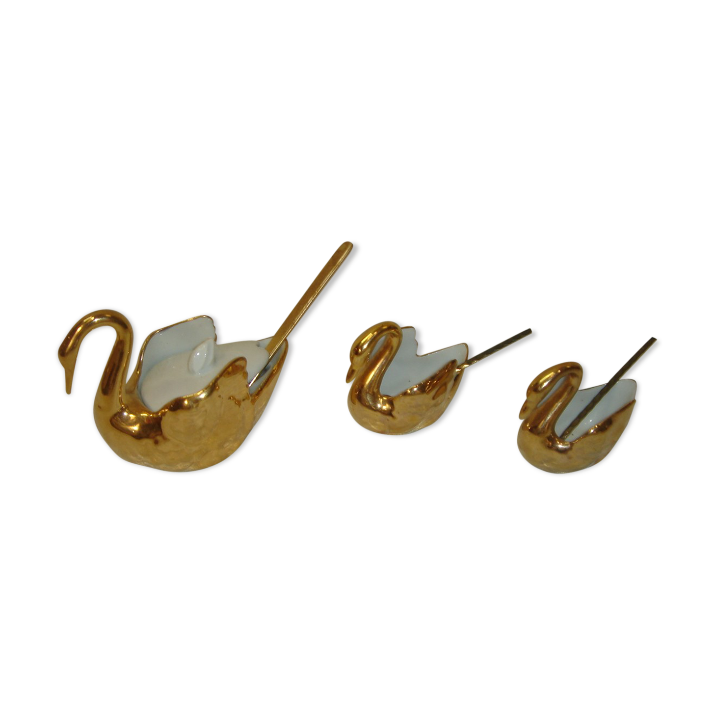 Salerons & moutardier porcelaine cygne doré, 1970