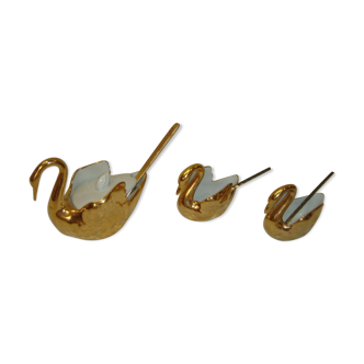 Salerons & mustard-like golden swan porcelain, 1970
