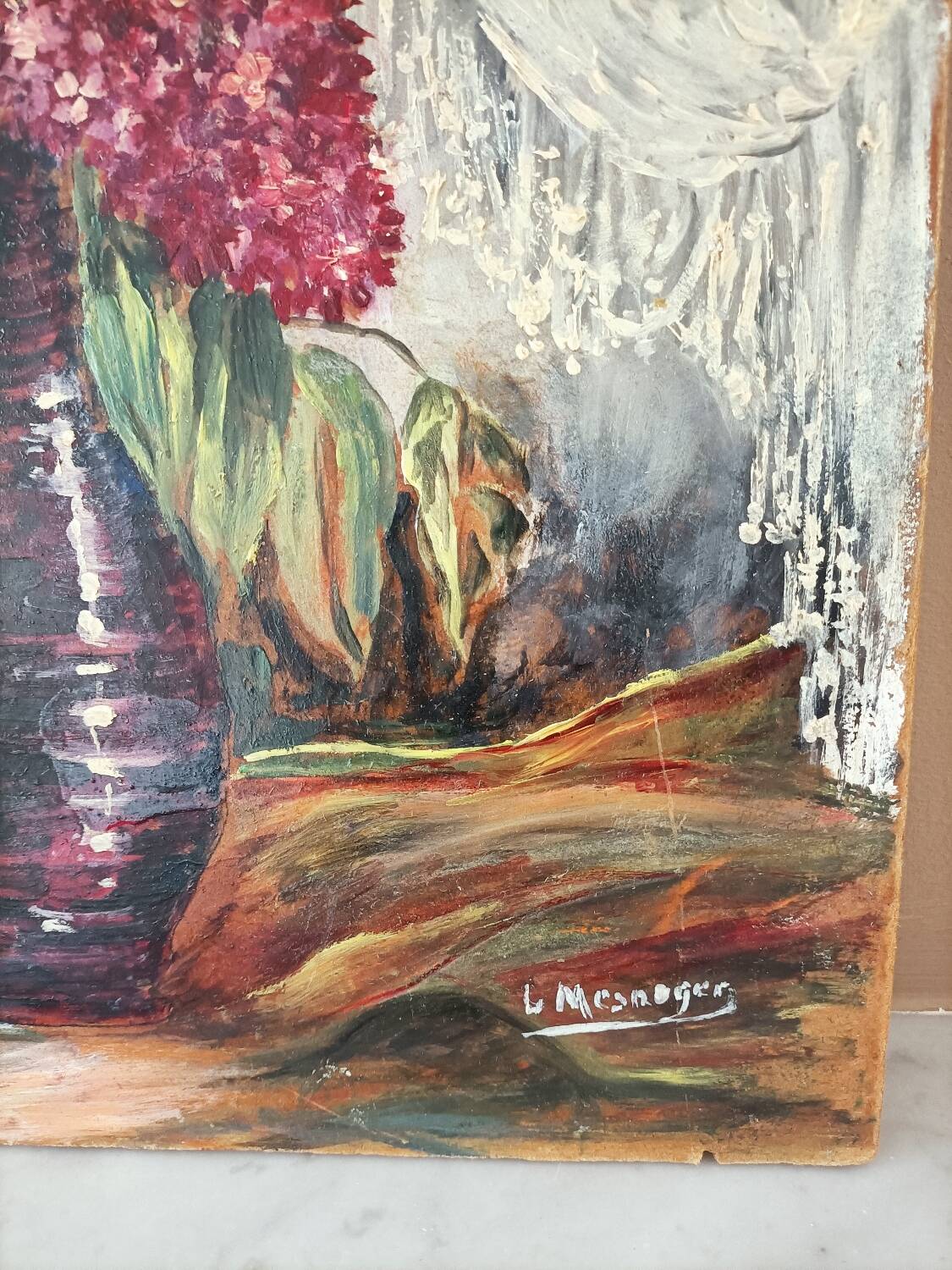 Vintage painting of a bouquet of lilac flowers