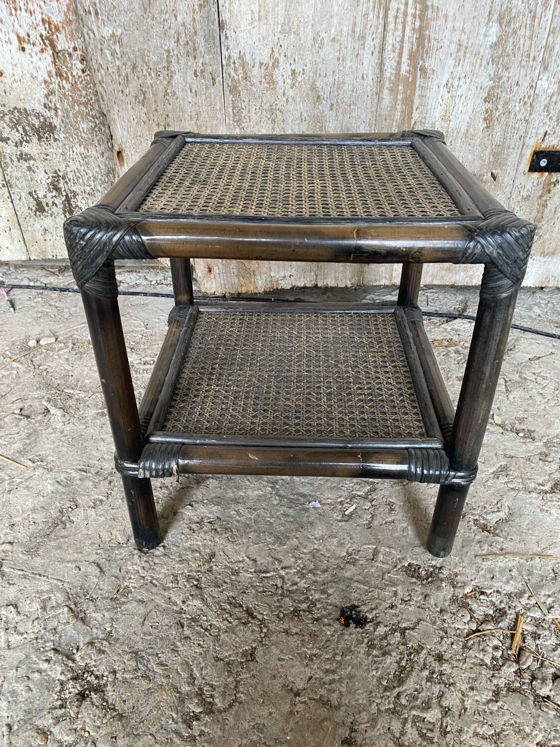 Bamboo Bedside Table + Caned Trays 1960 Vintage #D543