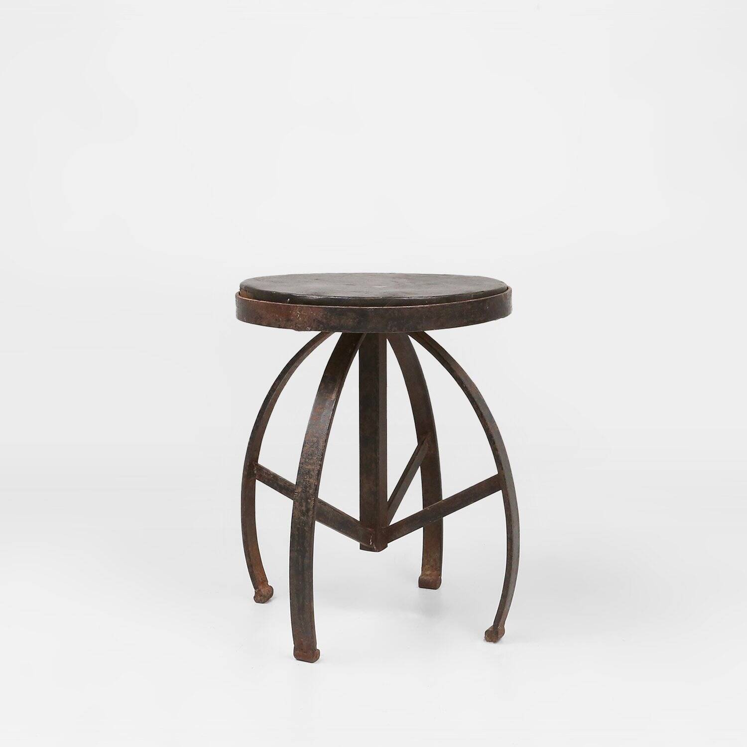 Industrial Black Metal Stool with Frame, France 1920s