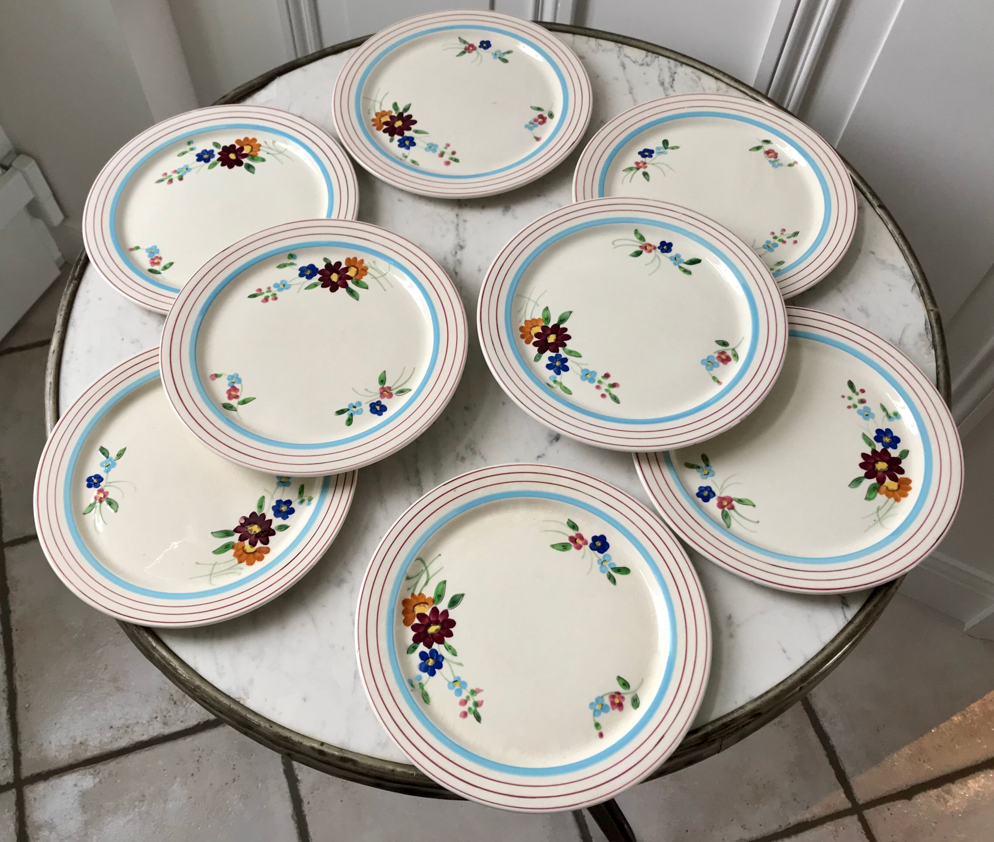 Set of 8 longchamp dessert plates hand painted 30s-40s