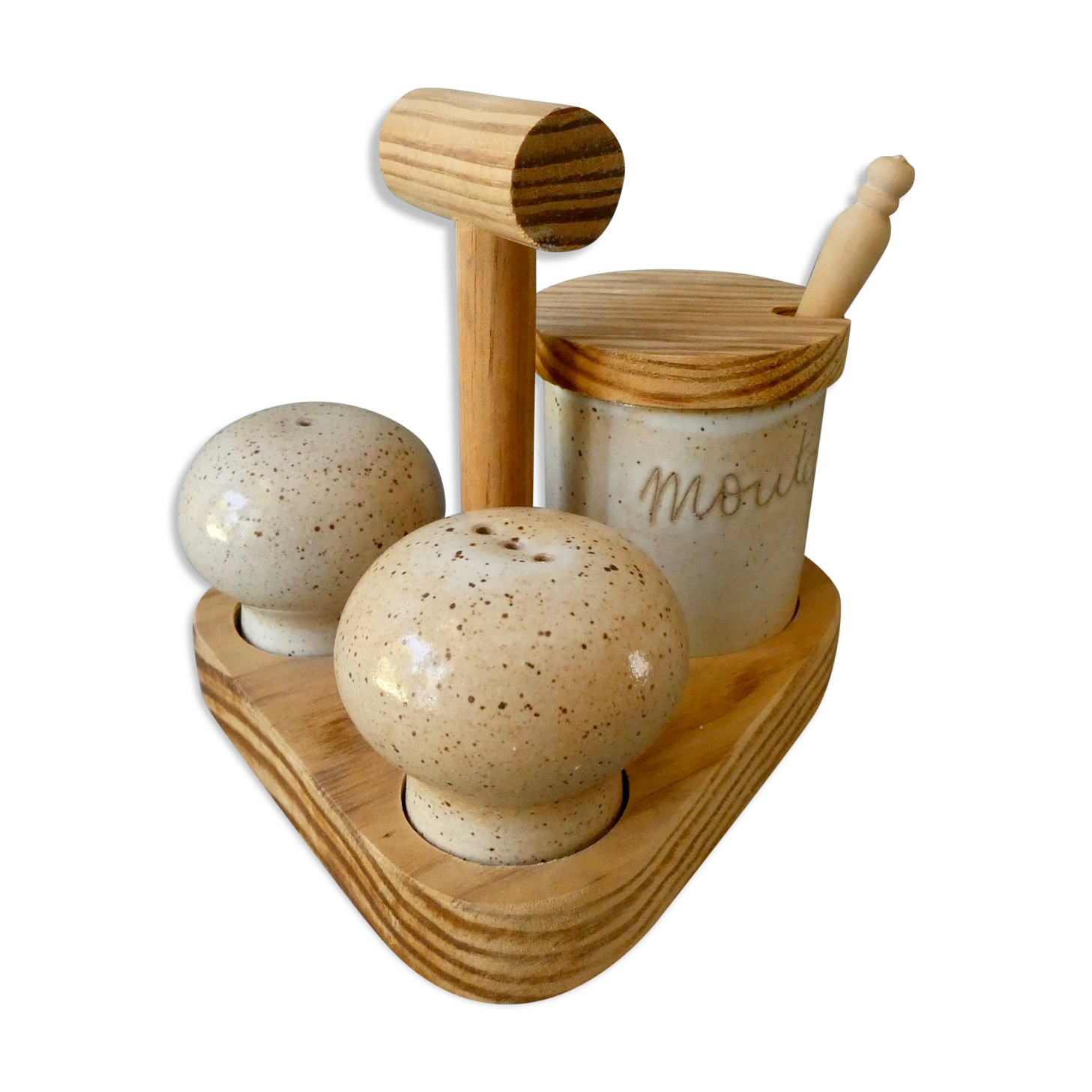 Salt, pepper and mustard set, sandstone from Marais France