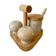 Salt, pepper and mustard set, sandstone from Marais France