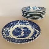 8 blue & white soup plates Broadhurst, Lunéville, Myott and Royal Sphinx Regout Maestricht