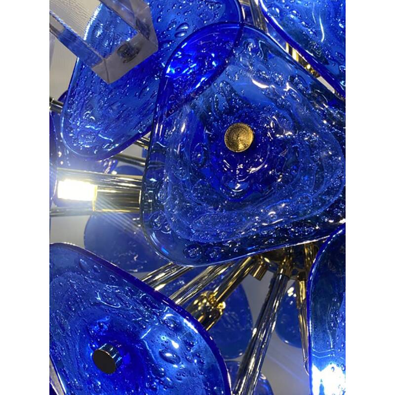 Blue Murano Style Glass Sputnik Gold Candlestick
