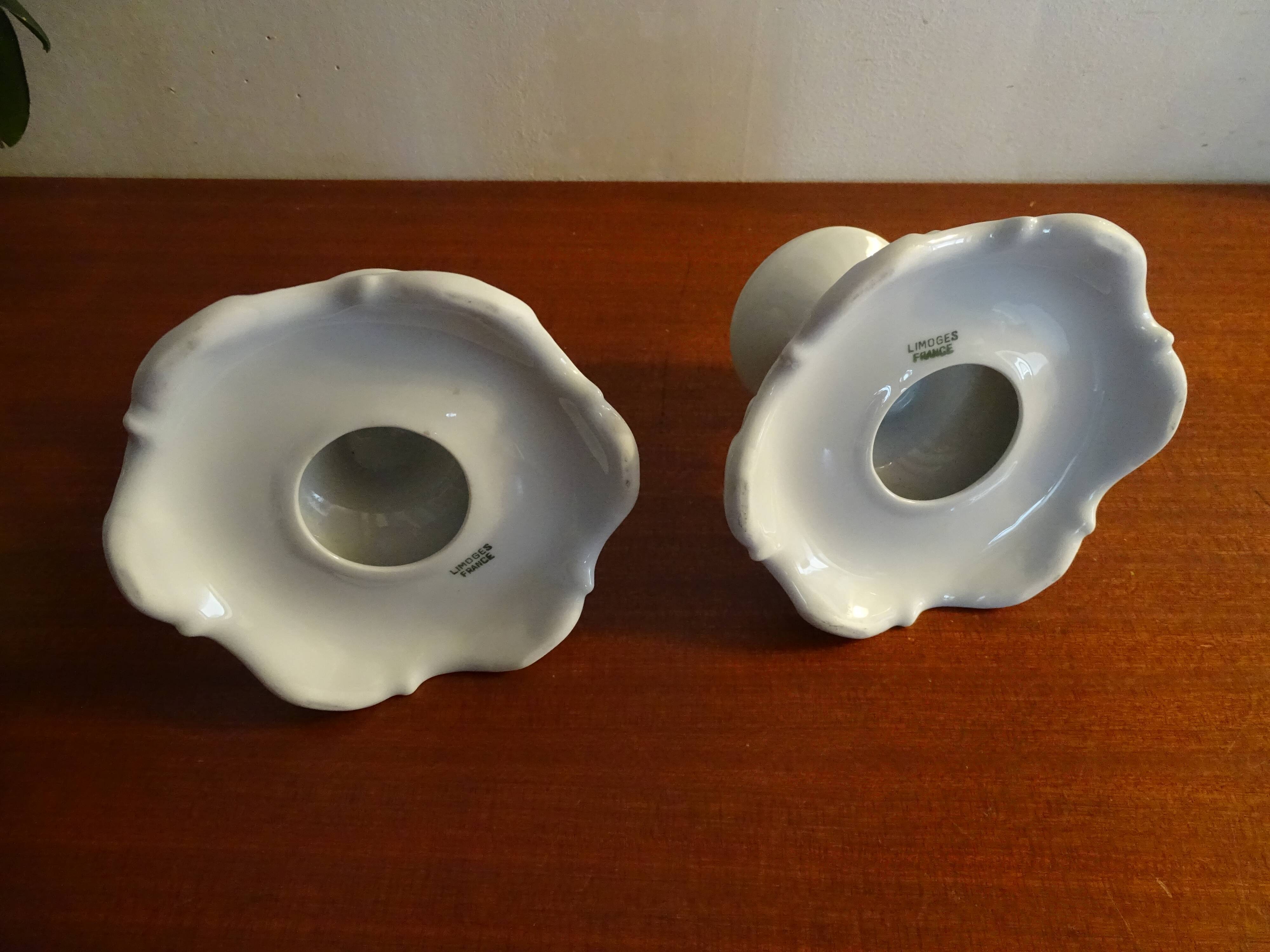 Pair of Limoges porcelain candle holders
