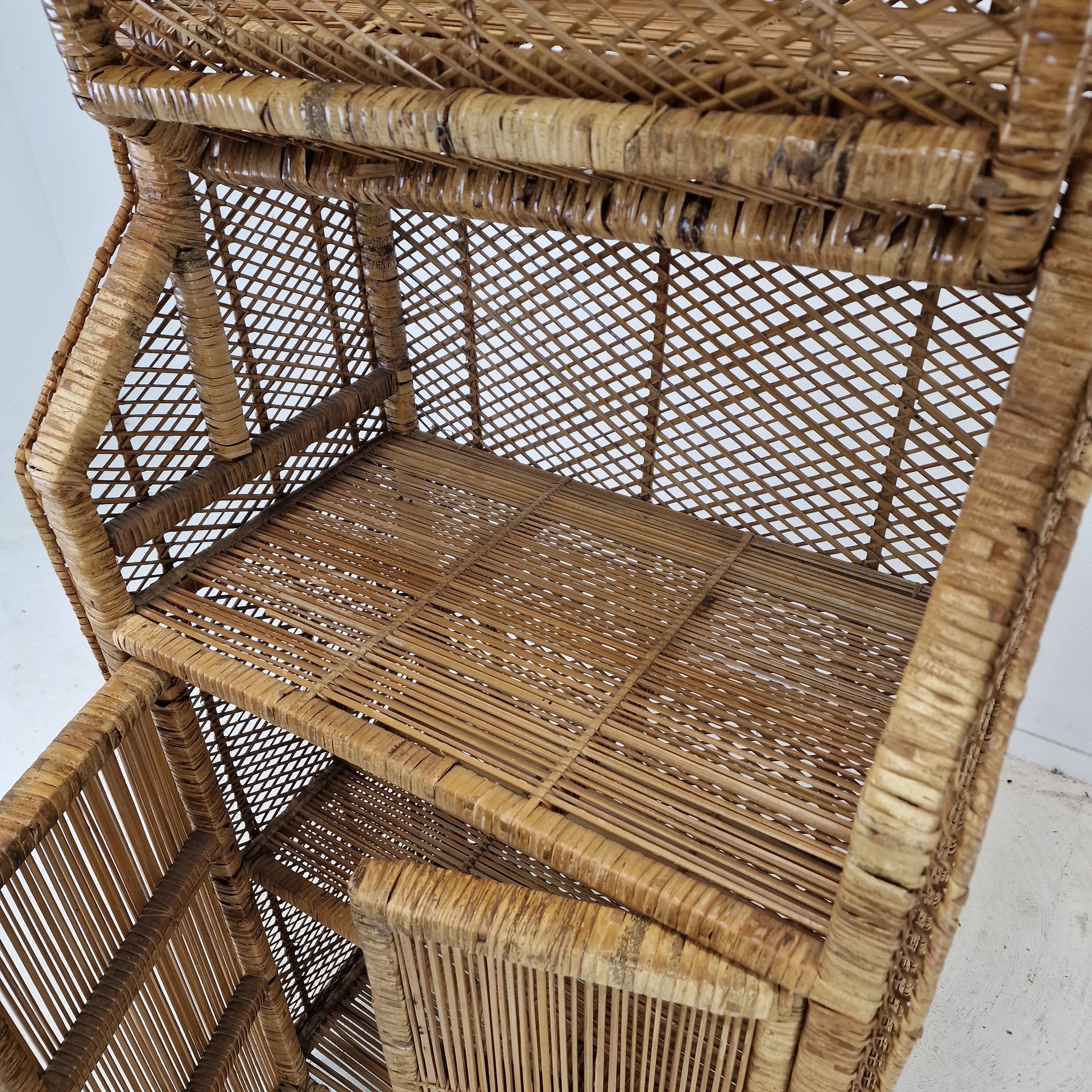 Italian bamboo and rattan credenza or bookcase, 1970s