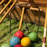 Old vintage wooden croquet game