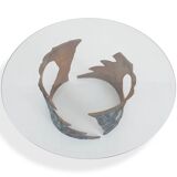 Table basse Willy Ceysens en bronze massif et verre 1970