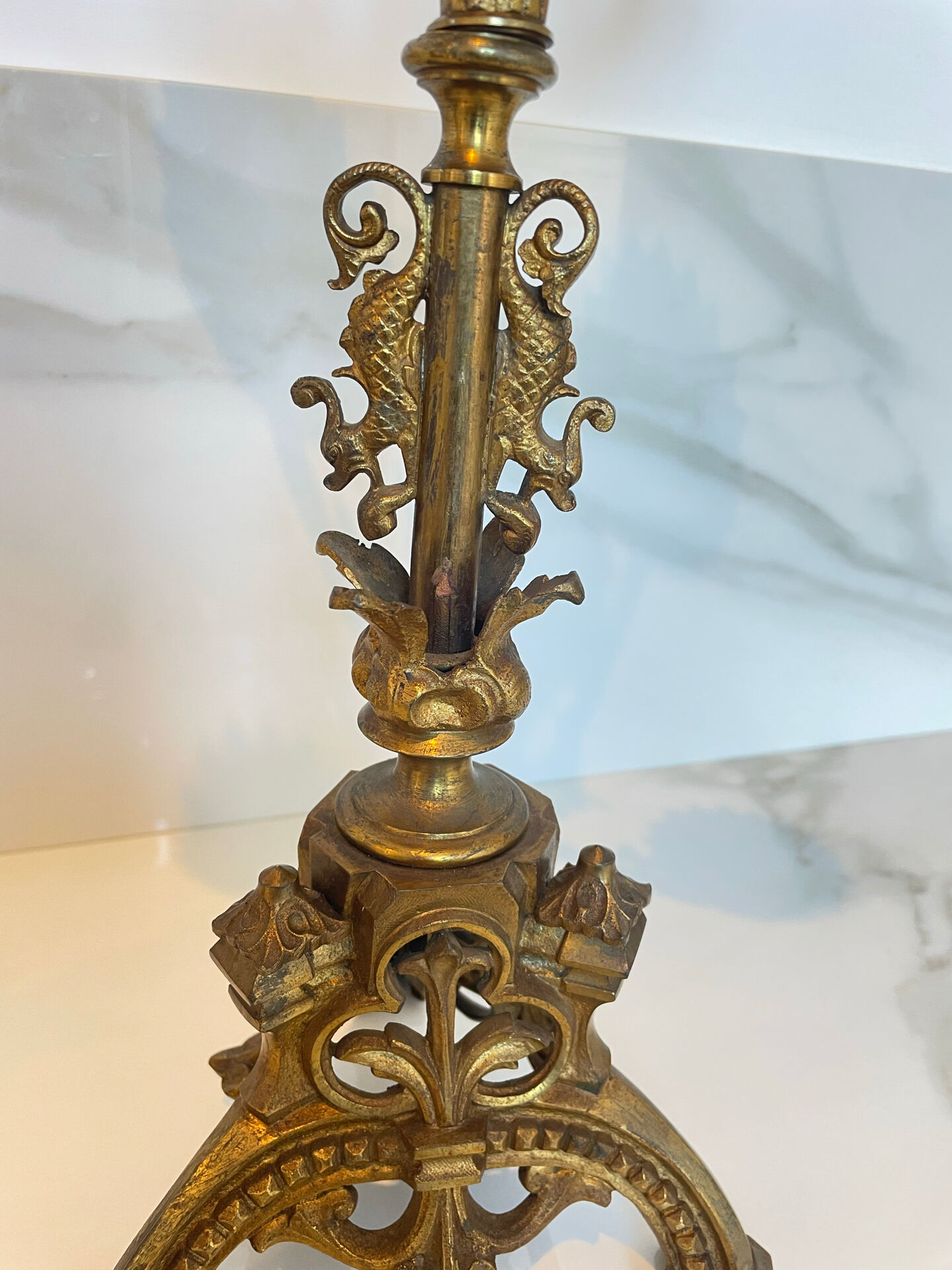 Pair of church candelabra - 19th century - in bronze and brass, 5 lights / c