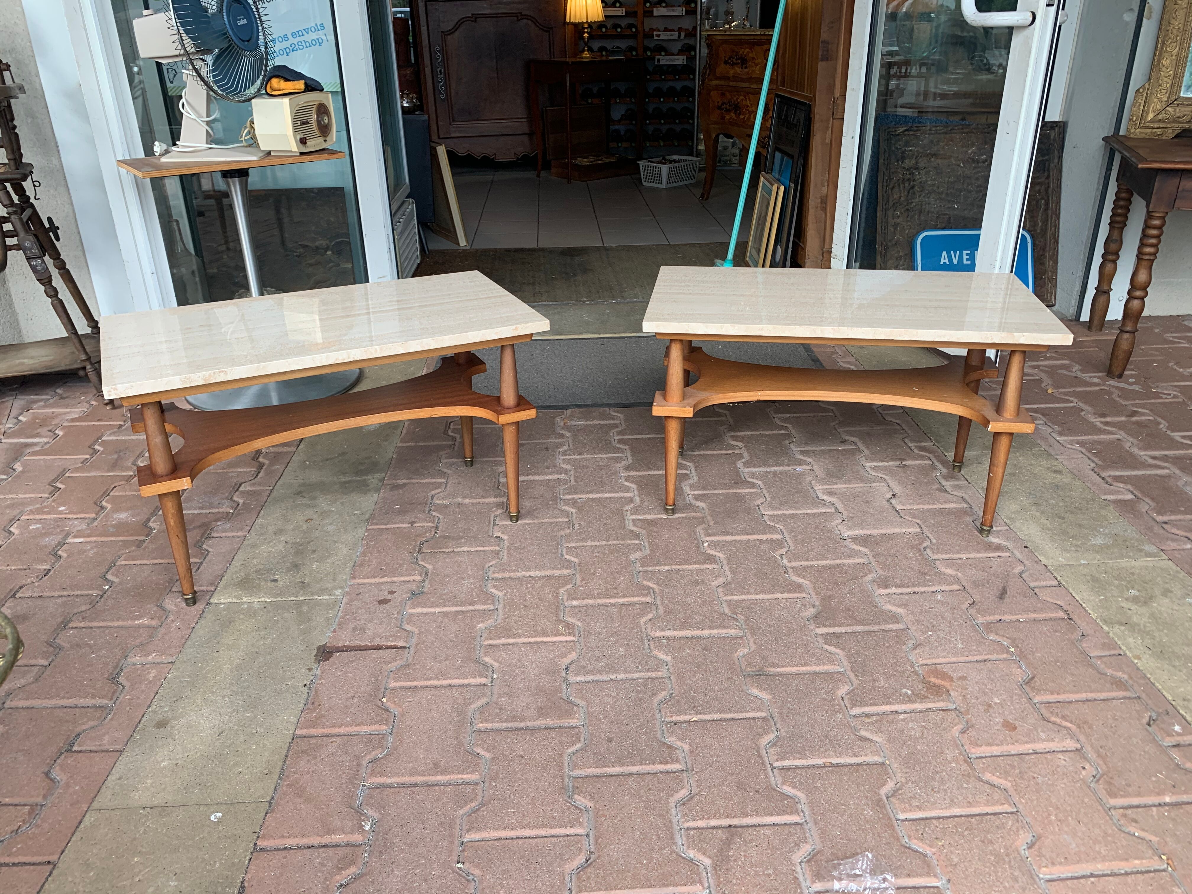 Marble and wood coffee table
