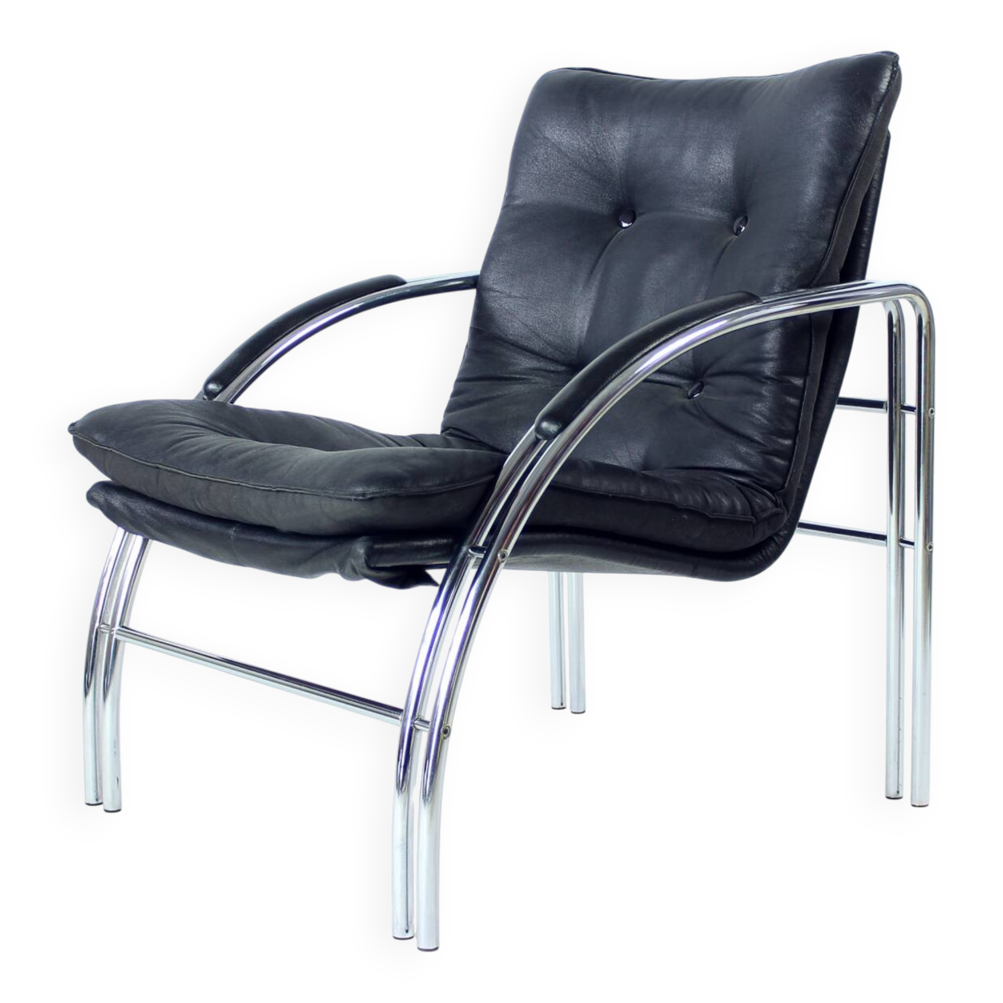 Fauteuil de salon chromé du milieu du siècle par Viliam Chlebo pour Kodreta, Tchécoslovaquie, années 1980