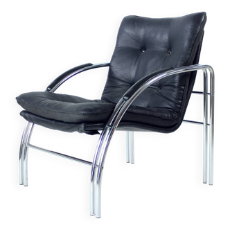 Fauteuil de salon chromé du milieu du siècle par Viliam Chlebo pour Kodreta, Tchécoslovaquie, années 1980