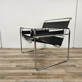 70s armchair in chromed tubular and black leather