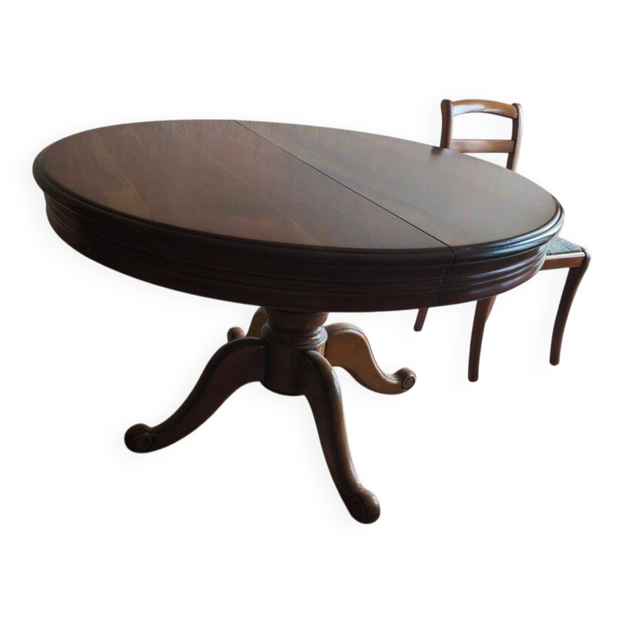 Extendable Round Solid Wood Table + Matching Chairs