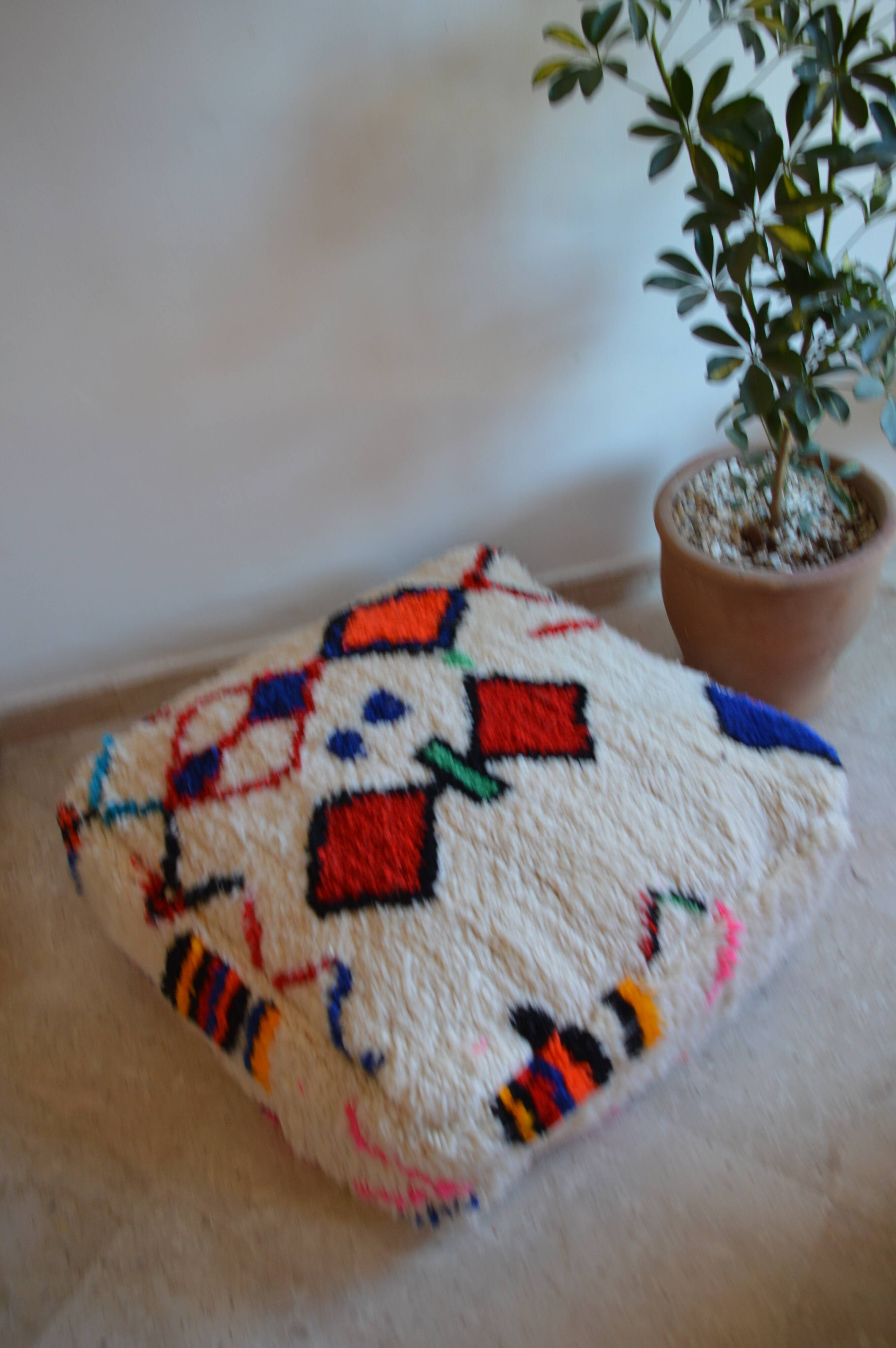Colorful berber beery poufs azilal 60 x 60 x 20 cm