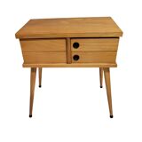 Scandinavian work table, vintage bedside table, compass legs, 1950s, 1960s