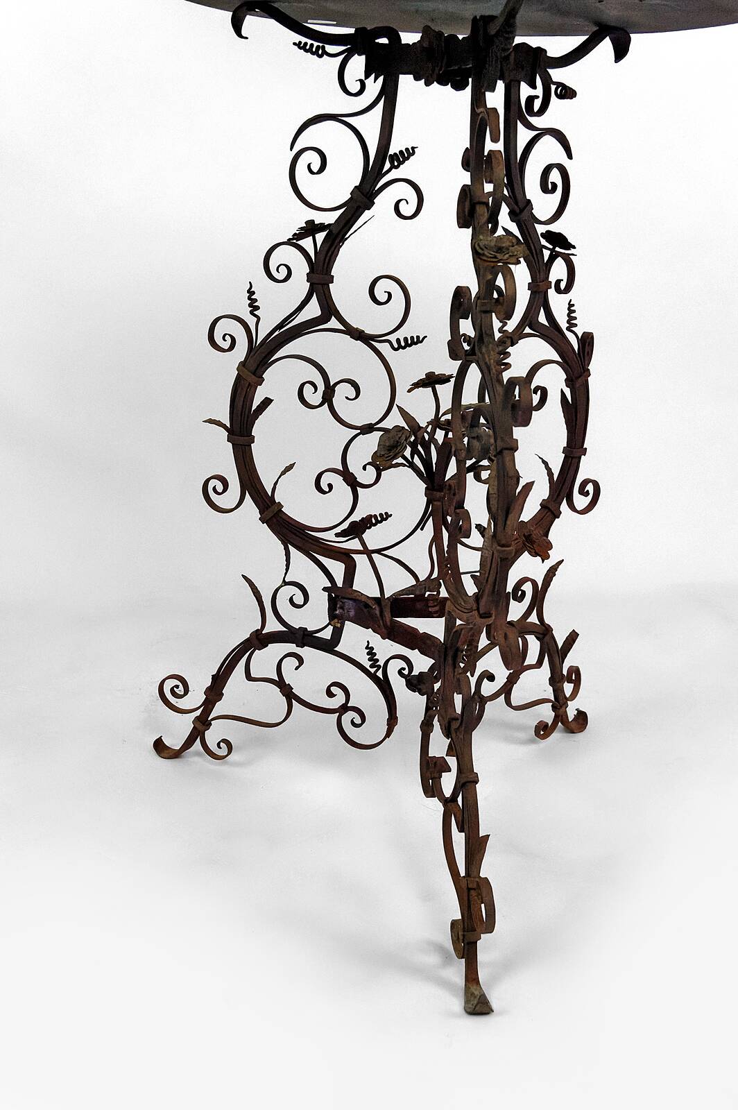 Wrought iron pedestal table and marble top, Venice, Italy, 17th century