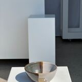 White and glossy brown two-tone ceramic bowl, matt earth
