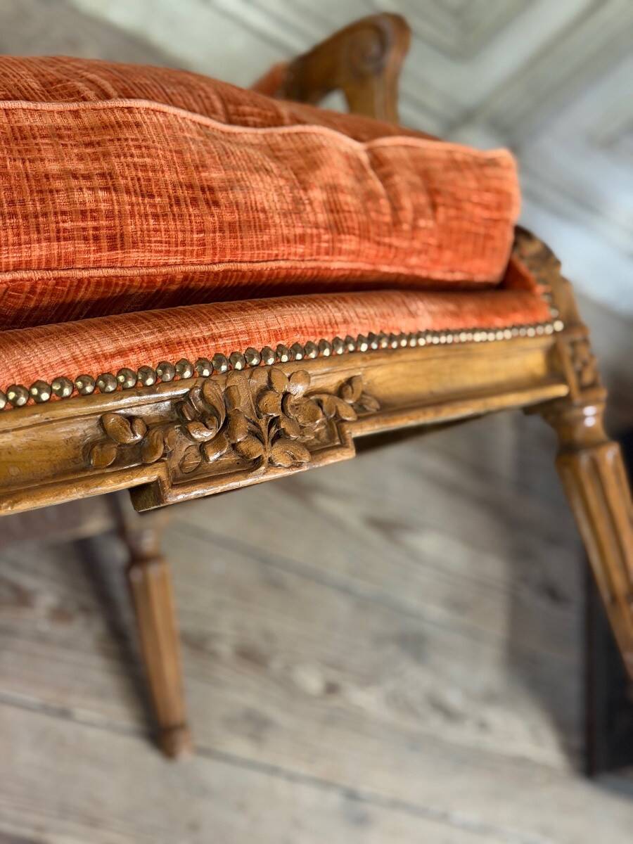 Pair of transitional carved wooden armchairs, 18th century