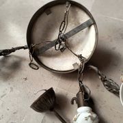 Lustre bronze, cuivre et faïence style gien