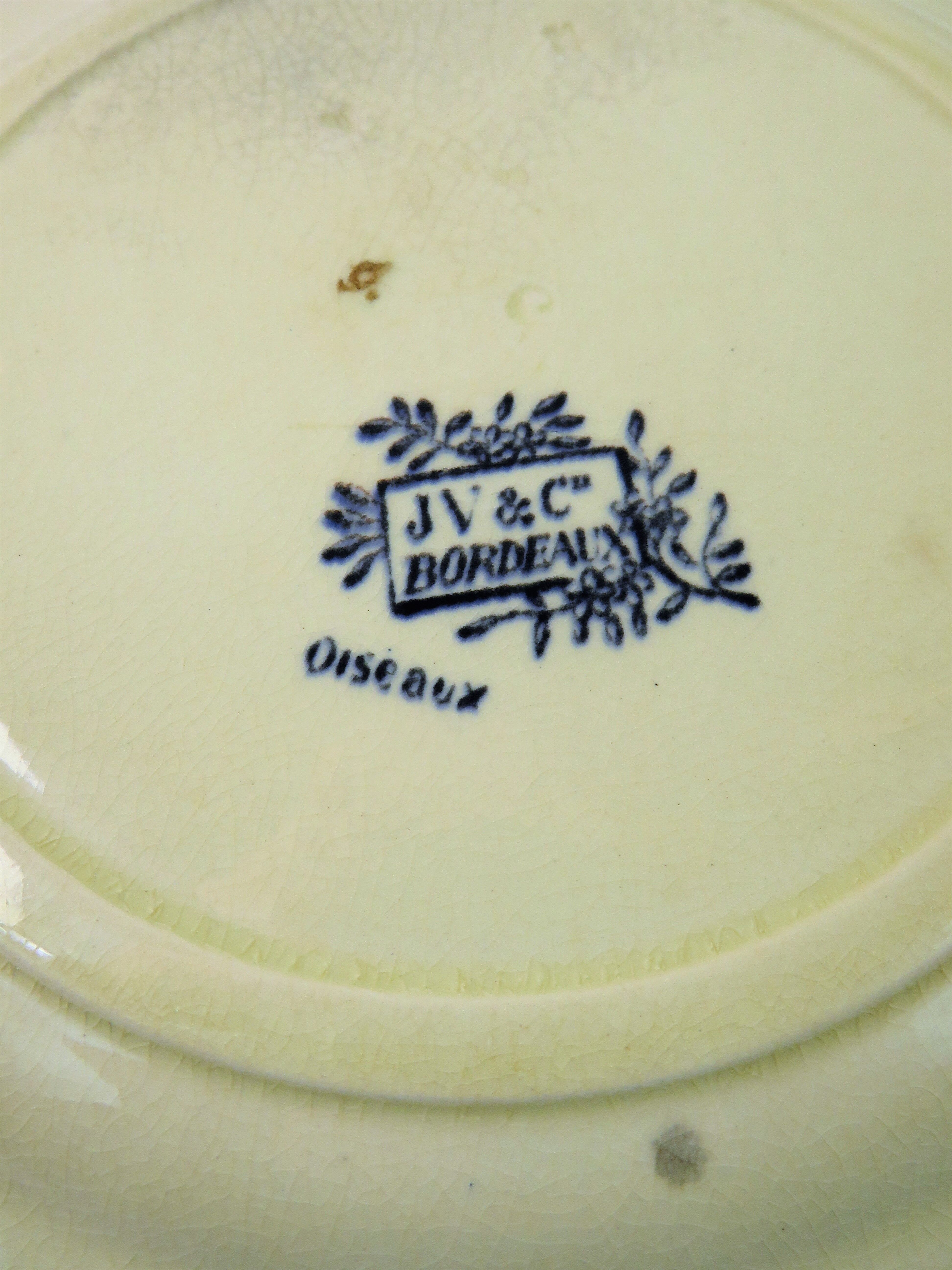 Plate decorated with Birds Signed Jules Vieillard & Cie Bordeaux