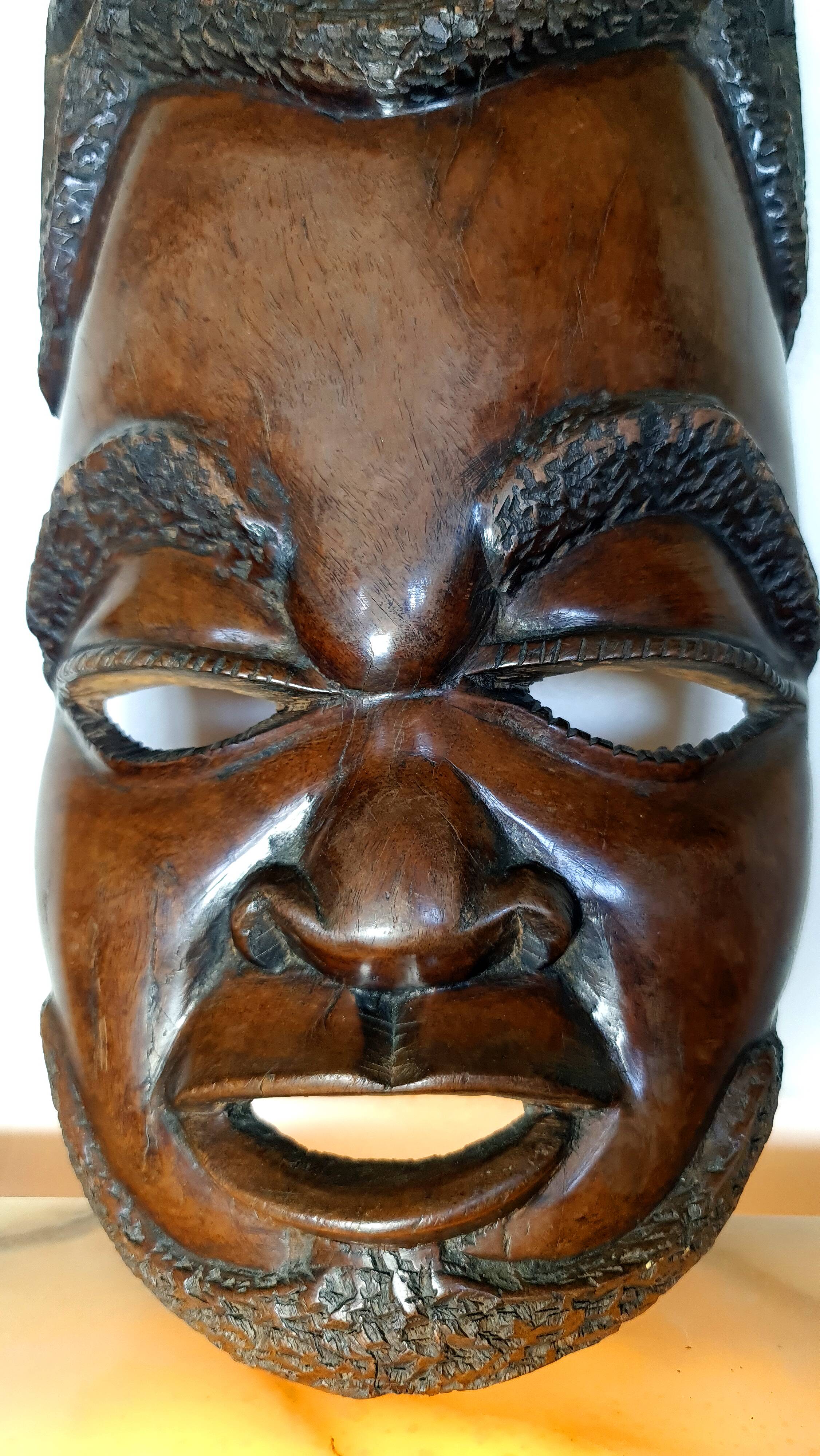 Enigmatic face of Africa carved in ebony wood