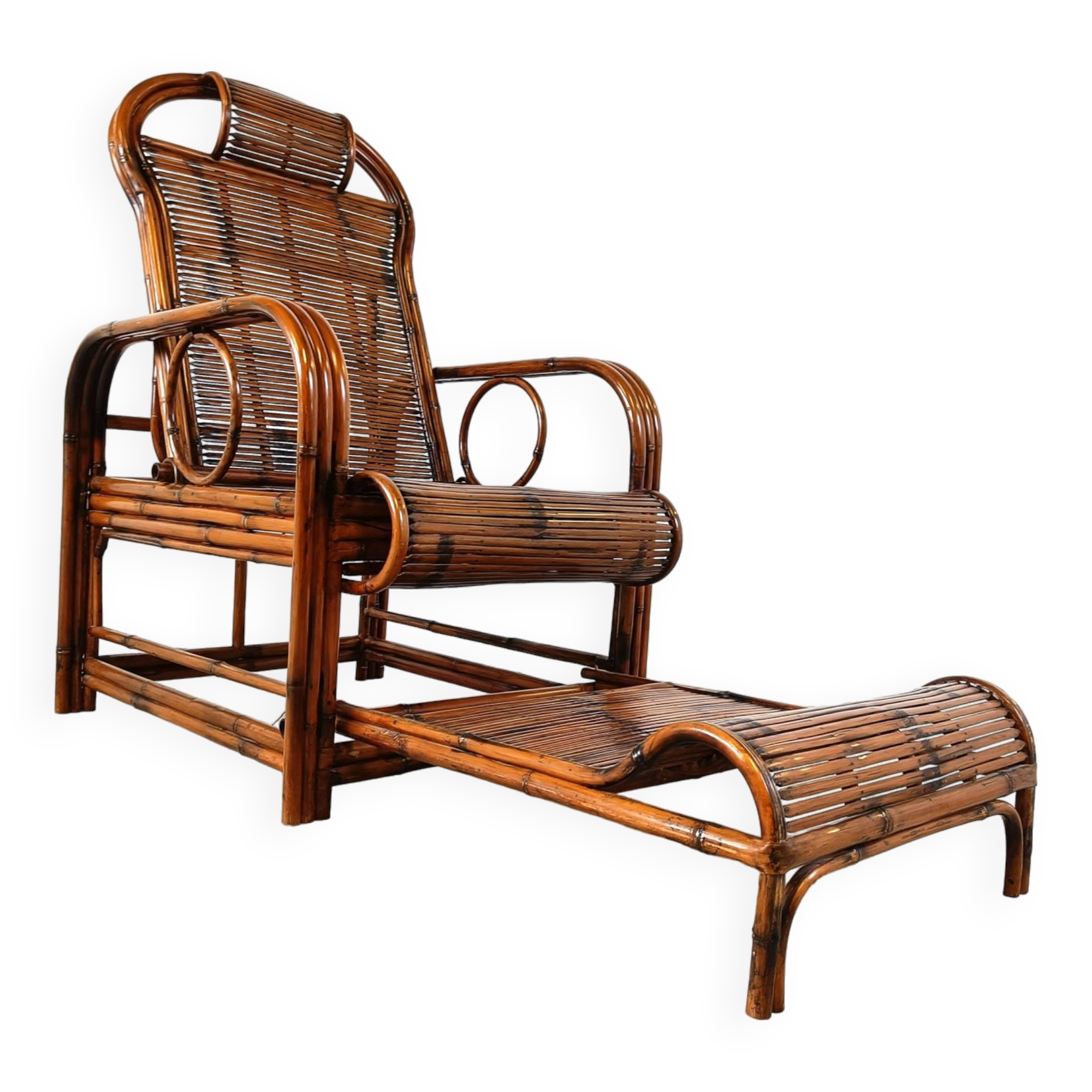 Chaise de jardin vintage en rotin et bambou, 1950