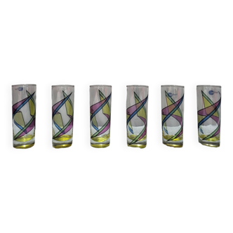 Set of 6 hand-decorated vintage glasses in very good condition