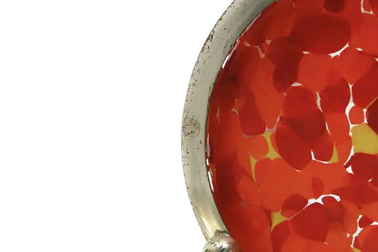 Art Nouveau sugar bowl, silver-plated brass, orange glass, Germany, early 20th century