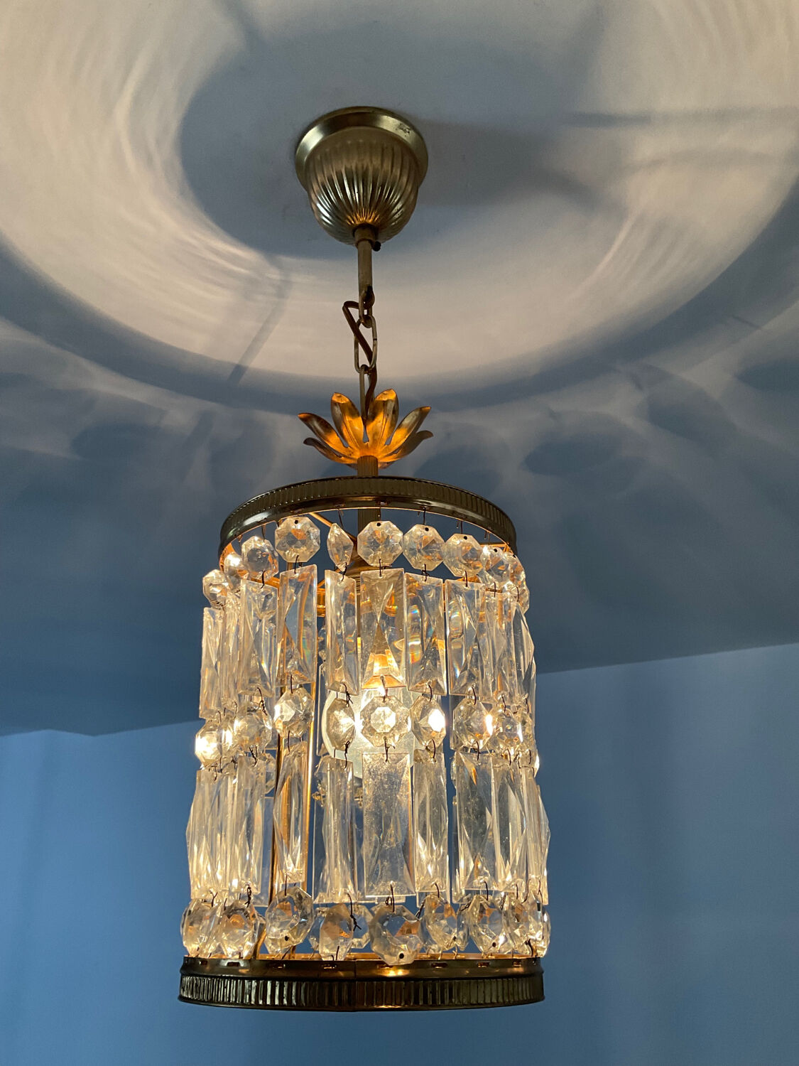 Lustre vintage lanterne doré à pampilles