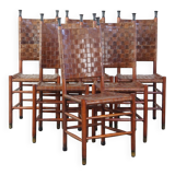 Set of 6 Schuitema dining chairs from the Shaker collection with woven leather seat and backrest