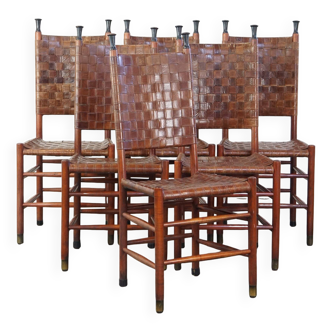 Lot de 6 chaises de salle à manger Schuitema de la collection Shaker avec assise et dossier en cuir tressé